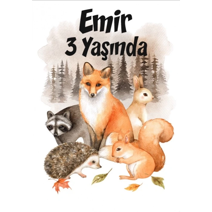 Orman Hayvanları Temalı Doğum Günü Afişi -2 70X100 cm