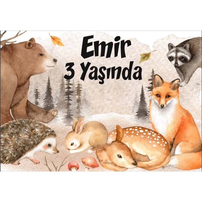 Orman Hayvanları Temalı Doğum Günü Afişi 35X50 cm