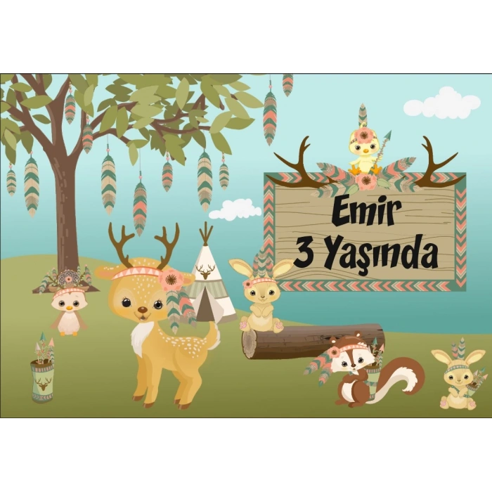 Orman Hayvanları Temalı Doğum Günü Afişi 50X70 cm