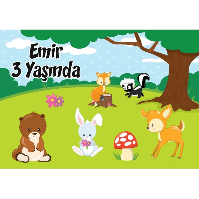 Orman Hayvanları Temalı Doğum Günü Afişi 70X100 cm