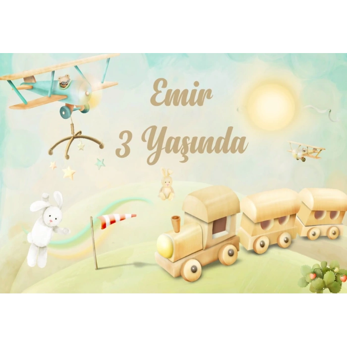 Uçak ve Tren Temalı Doğum Günü Afişi 50X70 cm
