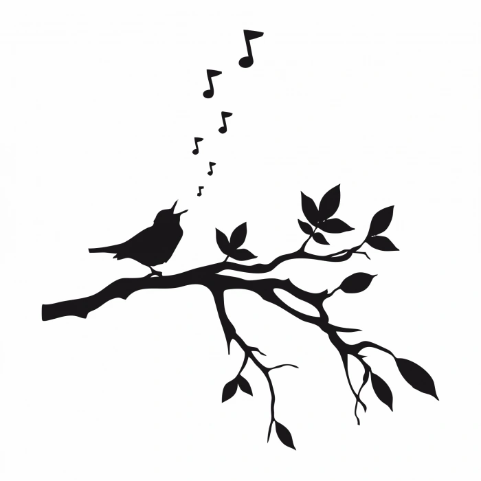 Öten Kuş Duvar Sticker Siyah 20X21 cm