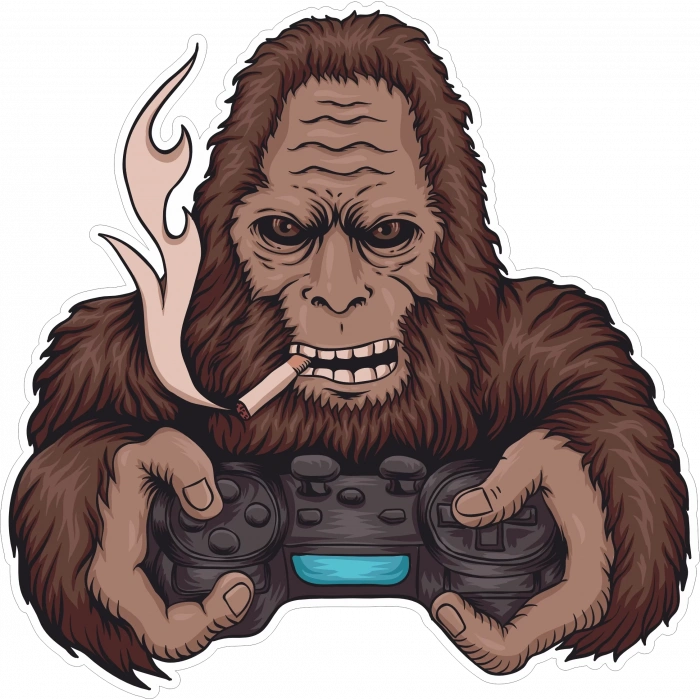 Oyun Oynayan Goril Sticker 10x10 cmRenkli Sticker