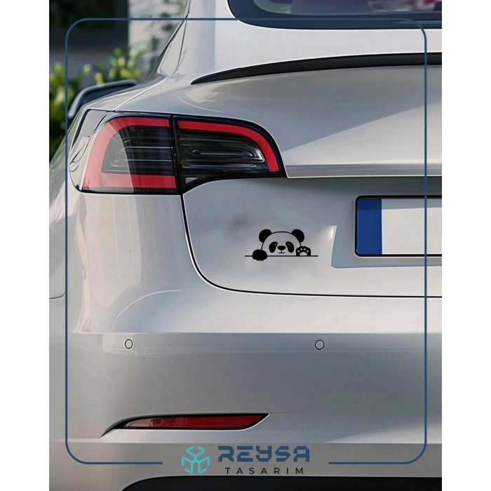 Panda Araba Sticker 17x17 Cm Siyah