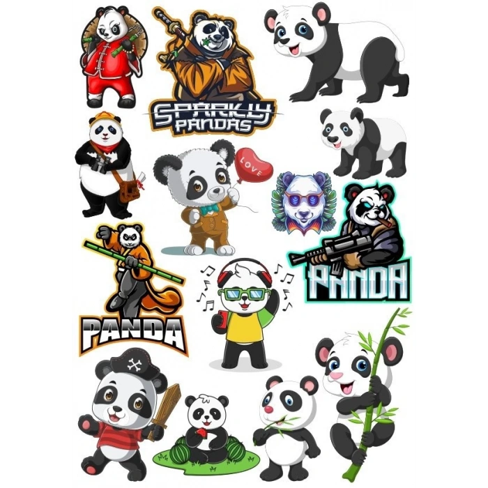 Panda Sticker Set-6 14 Parça Telefon, Tablet, Defter, Laptop Sticker