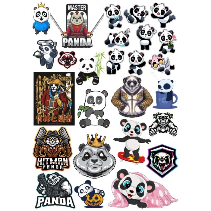 Panda Sticker Set 7 20 Parça Telefon, Tablet, Defter, Laptop Sticker