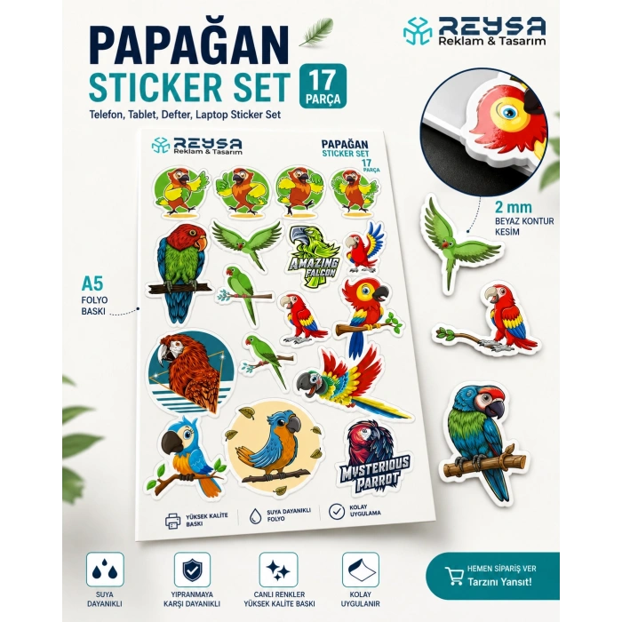 Papağan Sticker Set-2 17 Parça Telefon, Tablet, Defter, Laptop Sticker