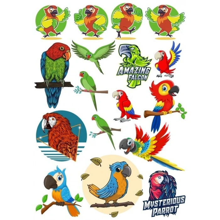 Papağan Sticker Set-2 17 Parça Telefon, Tablet, Defter, Laptop Sticker