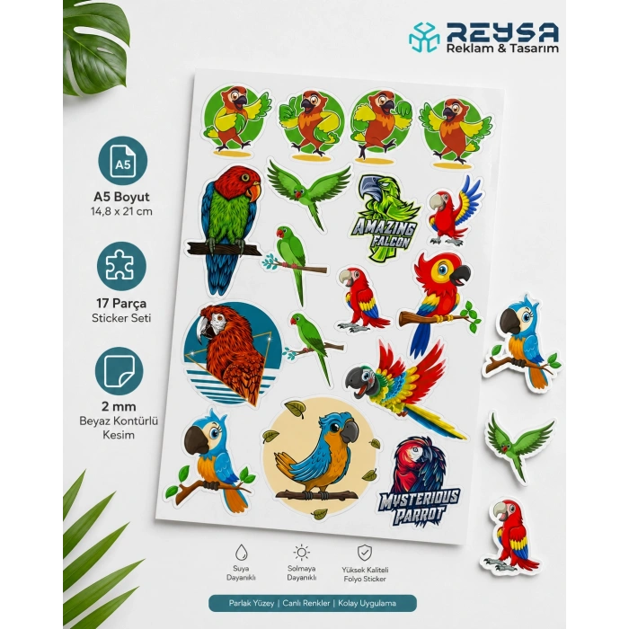 Papağan Sticker Set-2 17 Parça Telefon, Tablet, Defter, Laptop Sticker