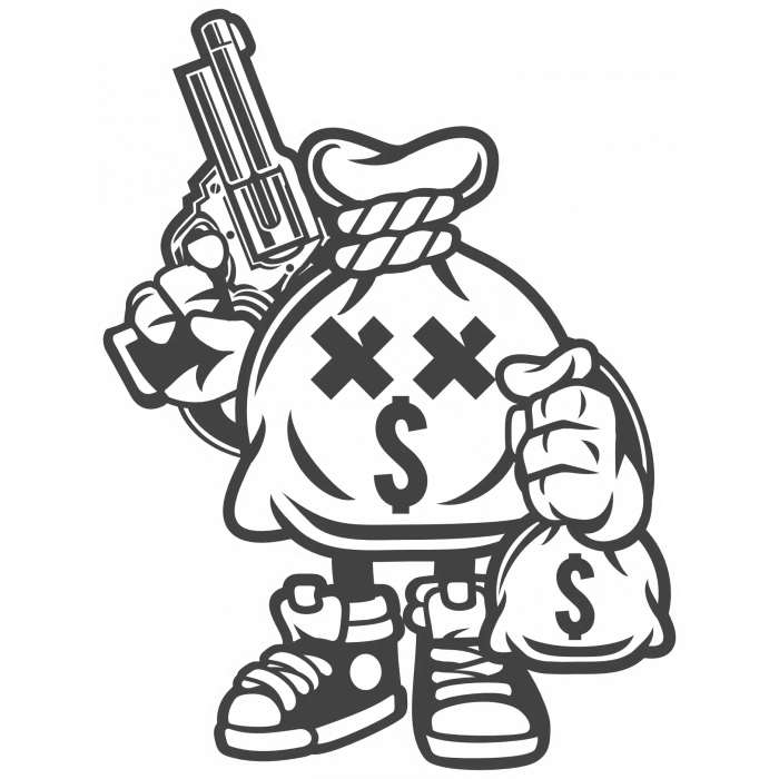 Para Çantası Soygun Sticker 10x10 cmRenkli Sticker