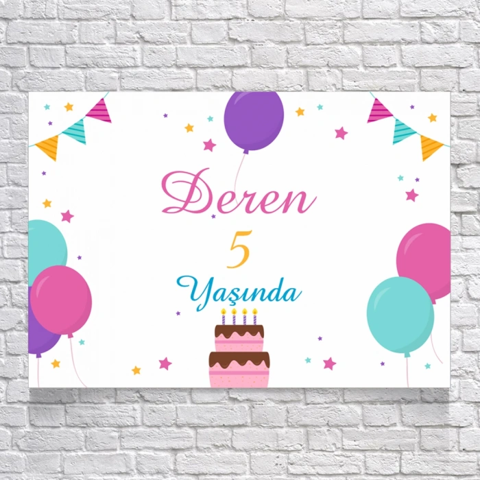 Pasta ve Balon Temalı Doğum Günü Afişi 70X100 cm