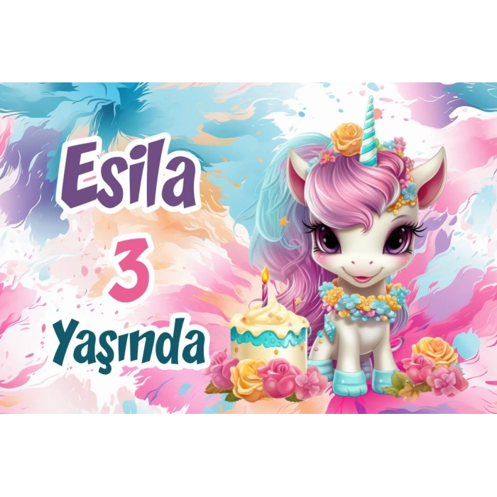 Pasta ve uNicorn Temalı Doğum Günü AFİŞİ -2 35X50 cm