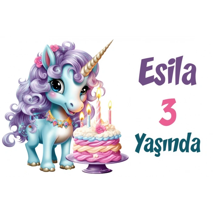 Mum Üfleyen Unİcorn Temalı Doğum Günü Afişi 35X50 cm