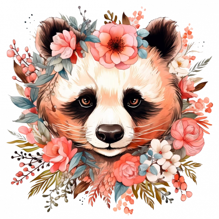 Pastel Tonlarında Çiçek Taçlı Panda Duvar Stickerı