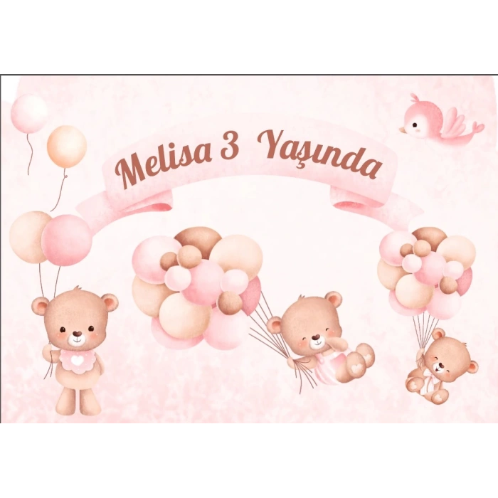 Pembe Ayıcık Doğum Günü Afişi 70X100 cm