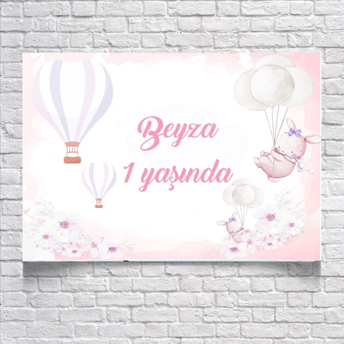 Pembe Balon Temalı Doğum Günü Afişi 50X70 cm