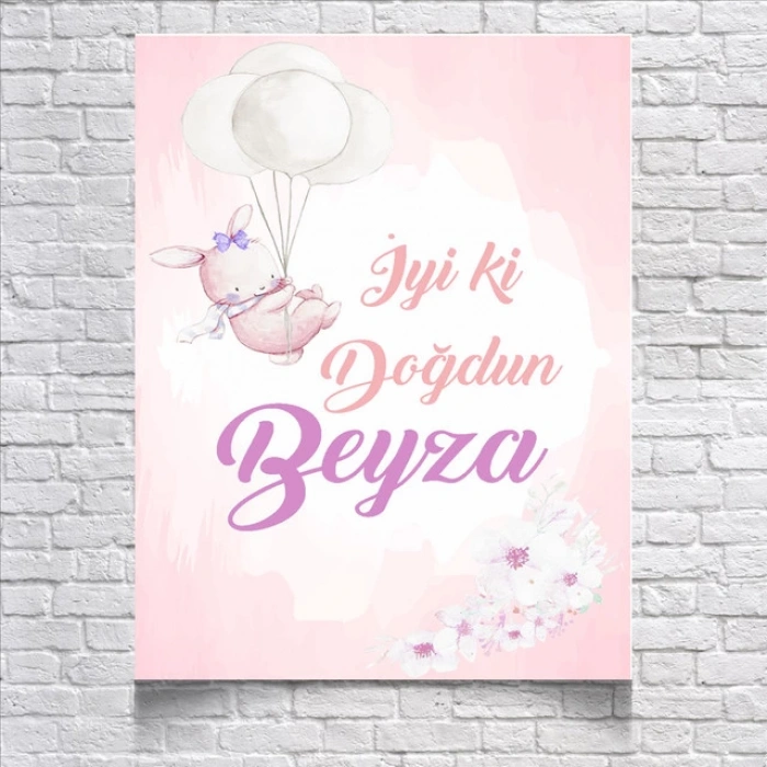 Pembe Balon Temalı Doğum Günü Afişi 70x100 Cm