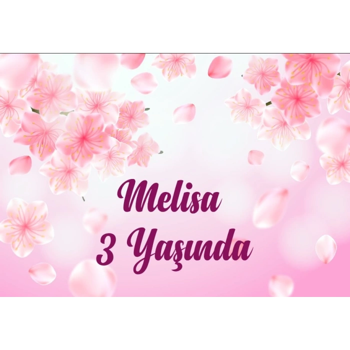 Pembe Çiçekler Temalı Doğum Günü Afişi 70X100 cm