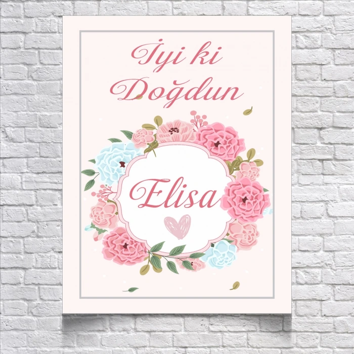 PEMBE ÇİÇEKLİ DOĞUM GÜNÜ AFİŞİ 100X150 cm