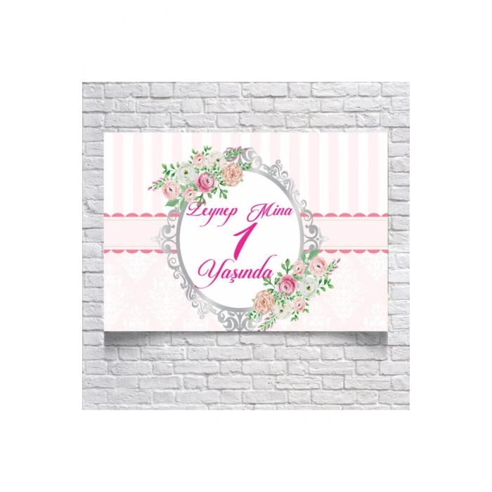 PEMBE ÇİÇEKLİ DOĞUM GÜNÜ AFİŞİ 35X50 cm