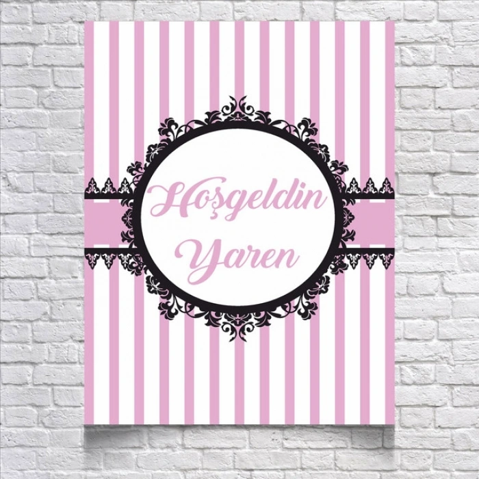 Pembe Çizgili Baby Shower Afişi 35x50 Cm