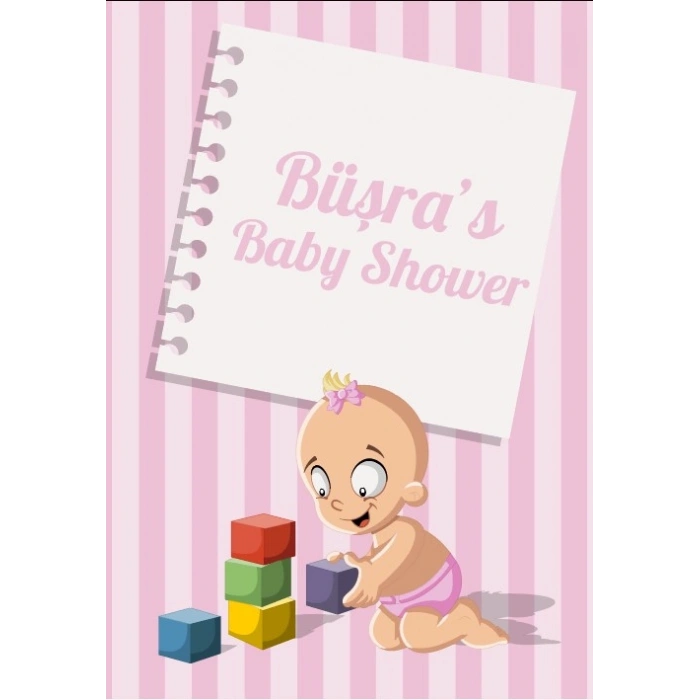 Pembe Çizgili Bebek Temalı Baby Shower Afişi 100x150 Cm