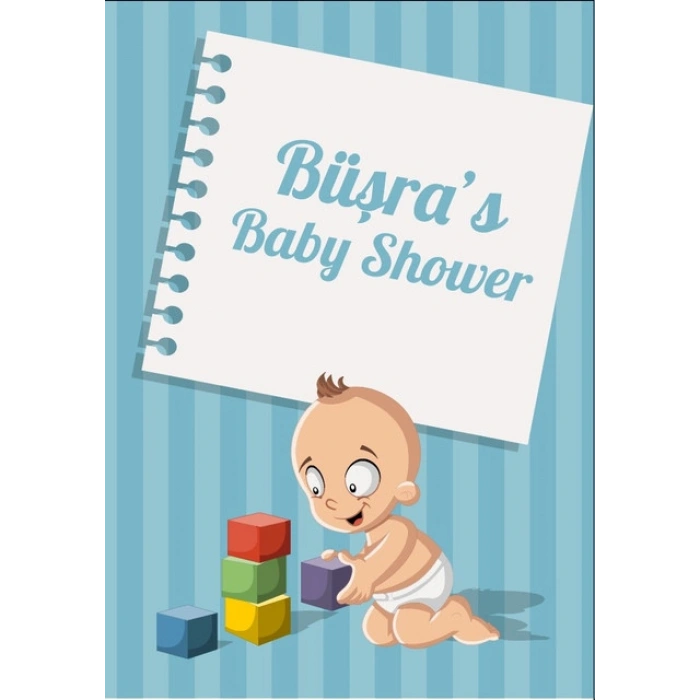 Pembe Çizgili Bebek Temalı Baby Shower Afişi 50x70 Cm