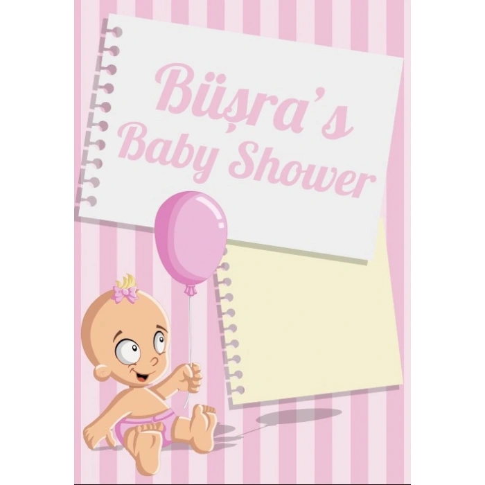 Pembe Çizgili Bebek Temalı Baby Shower Afişi 70x100 Cm
