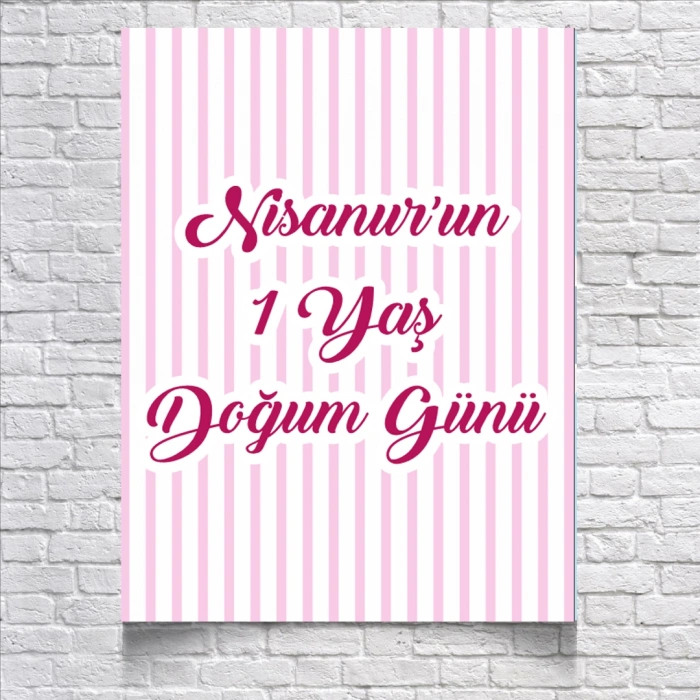 Pembe Çizgili Doğum Günü Afişi 100X150 cm