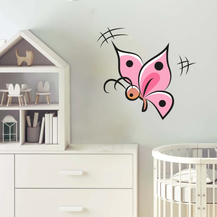 Pembe Çizim Kelebek Sticker