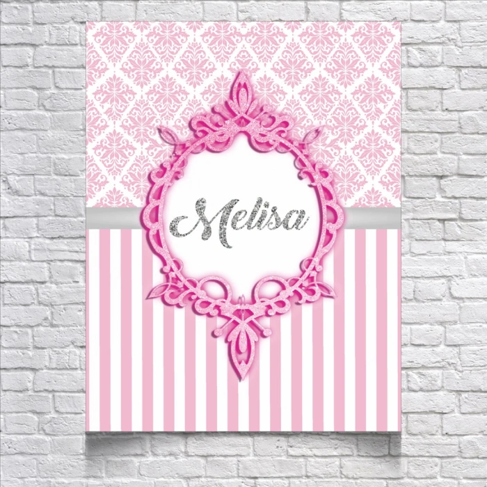 Pembe Damask Desenli Doğum Günü Afişi 50X70 cm