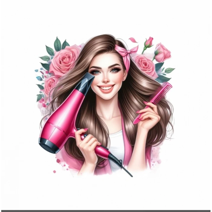 Pembe Fiyonklu Kuaför Kız Duvar Stickerı