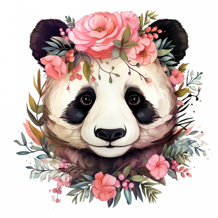 Pembe Gül Taçlı Panda Duvar Stickerı
