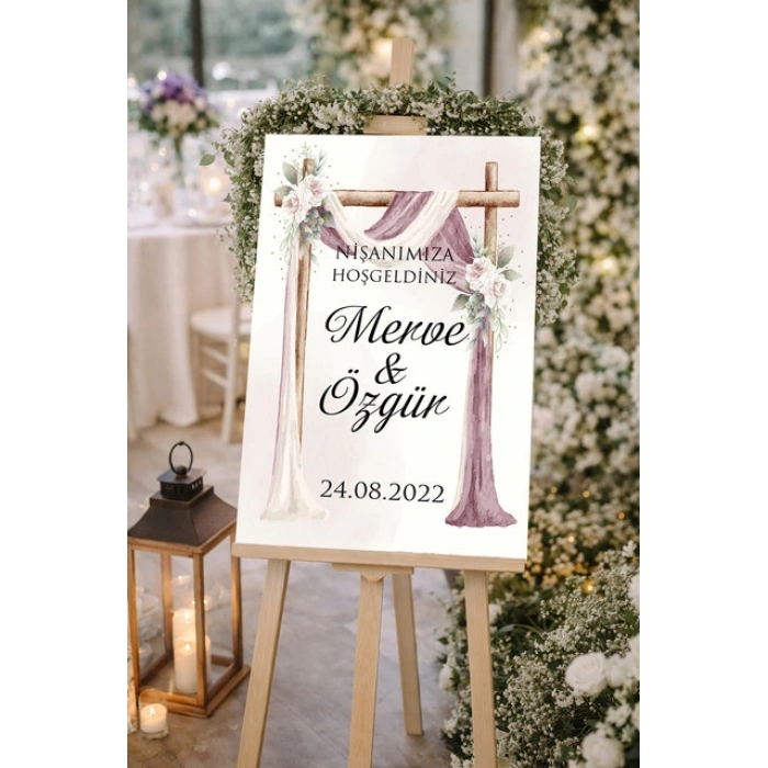 Sahne Tasarımlı Düğün, Nişan ve Söz Karşılama Panosu – 50x70 cm