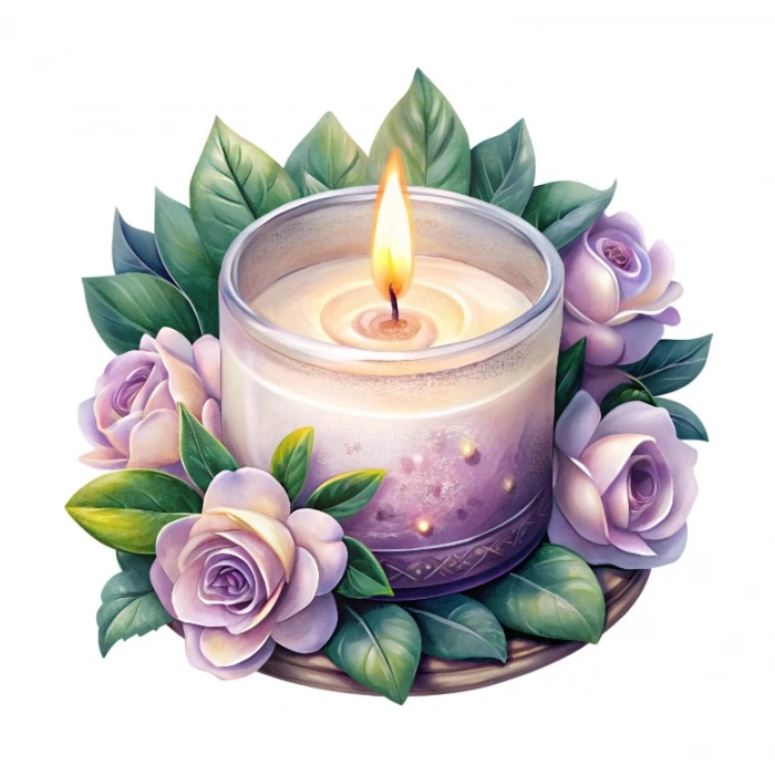 Pembe Güllü ve Yapraklı Mum Duvar Stickerı