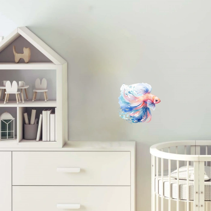 Pembe-Mavi Beta Balığı Duvar Stickerı