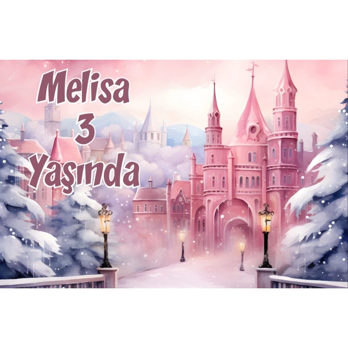 Pembe Şato Temalı Doğum Günü Afişi 100X150 cm