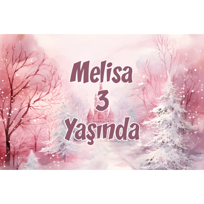 Pembe Orman ve Şato Temalı Doğum Günü Afişi 100X150 cm