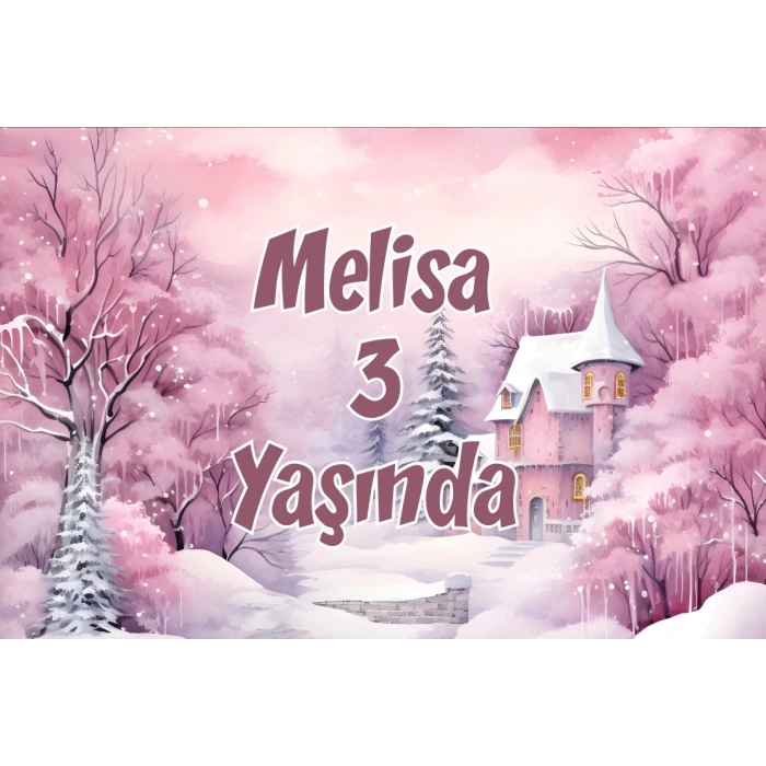 Pembe Orman ve Şato Temalı Doğum Günü Afişi -2 35X50 cm