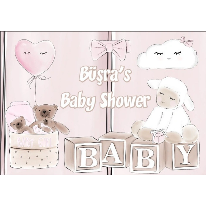 Pembe Oyuncak Temalı Baby Shower Afişi 35x50 Cm