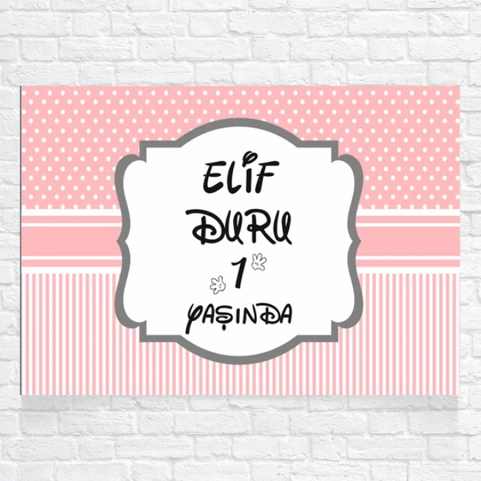 Pembe Puantiyeli Ve Çizgili Doğum Günü Afişi 100x150 Cm