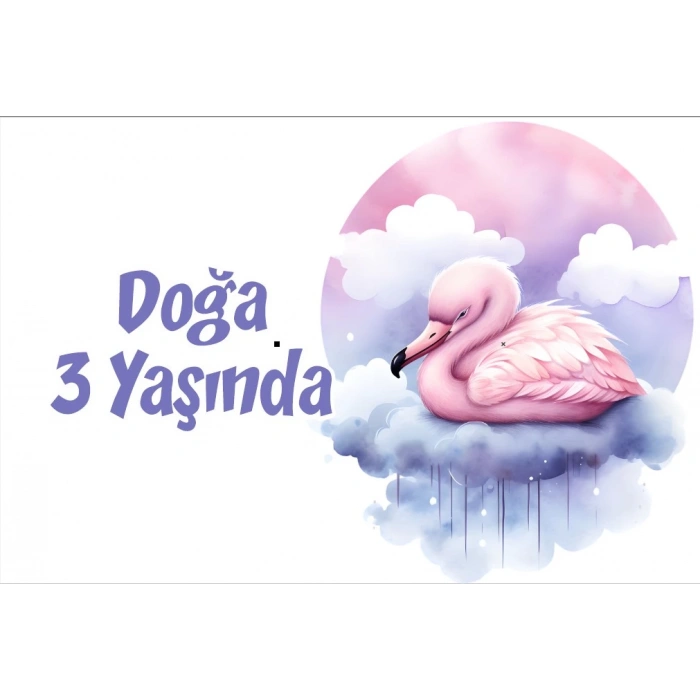 Mor Sevimli Kuş Temalı Doğum Günü Afişi 50X70 cm