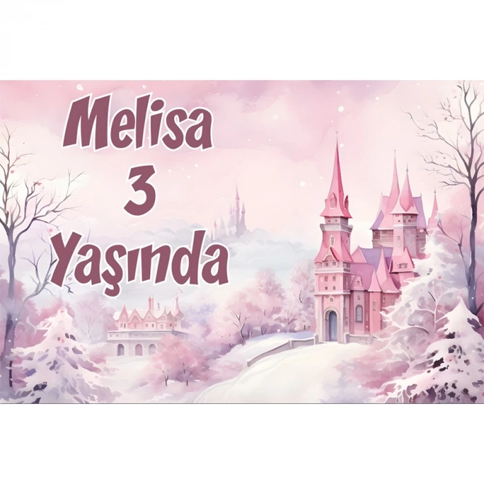 Pembe Orman ve Şato Temalı Doğum Günü Afişi -3 35X50 cm