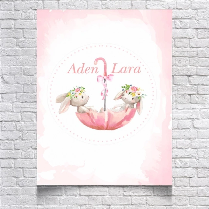 Pembe Tavşan Temalı Doğum Günü Afişi 100x150 Cm