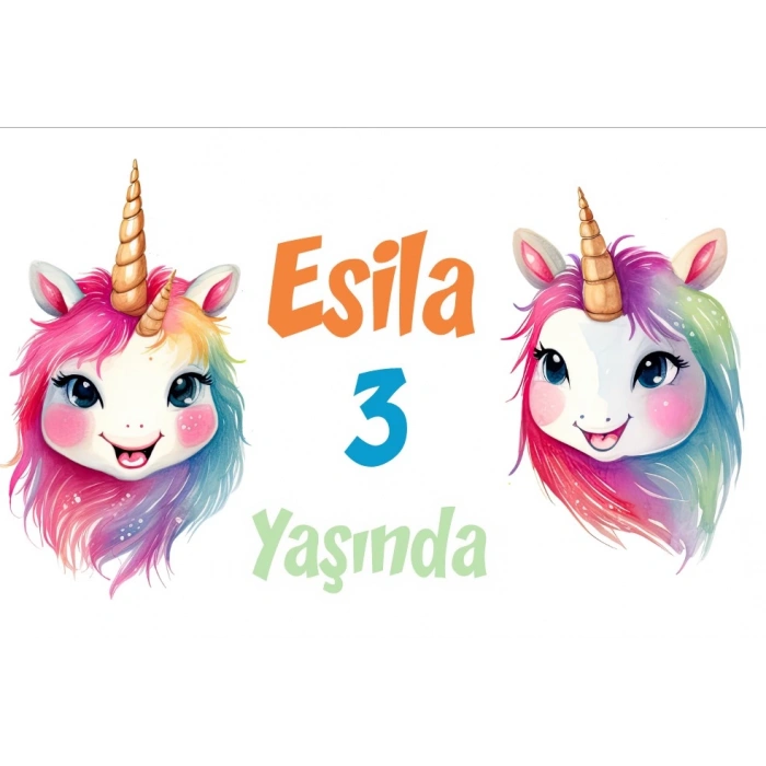 Gökkuşakları ve Unicornlar Temalı Doğum Günü Afişi 70X100 cm