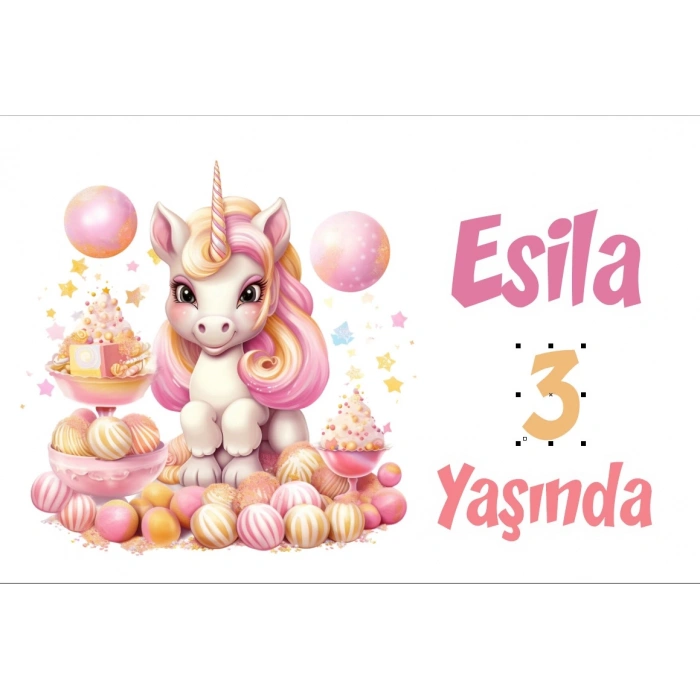 Pembe Unicorn Temalı Doğum Günü Afişi -1 50X70 cm