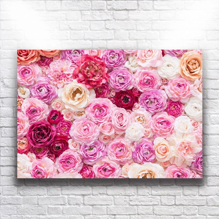 Pembe ve Beyaz Türlerinden Renkler Güller Kanvas