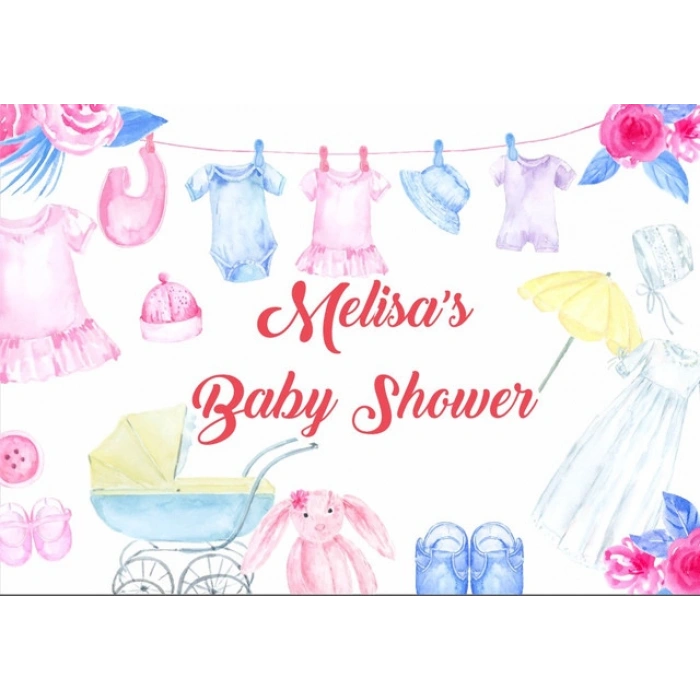 Pembe ve Mavi Bebek Kıyafetleri Baby Shower Afişi 35x50 Cm