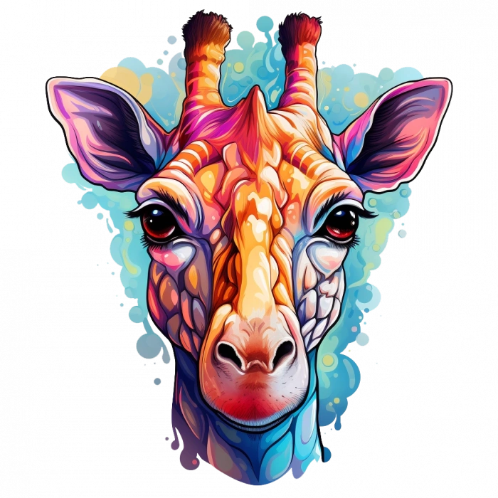 Pembe ve Mavi Tonlarında Detaylı Zürafa Kafası Duvar Stickerı