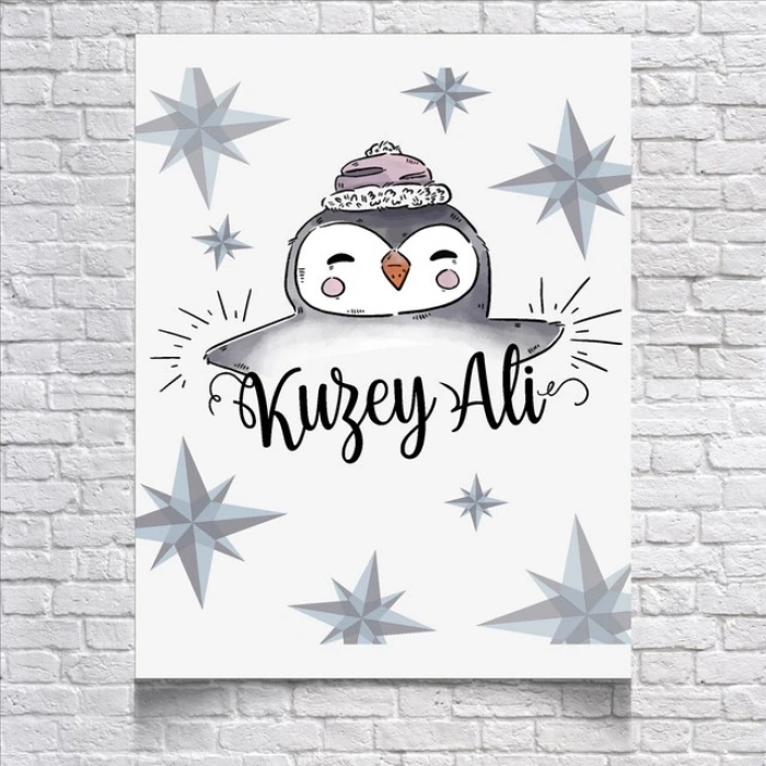 Penguen Temalı Doğum Günü Afişi 35x50 Cm